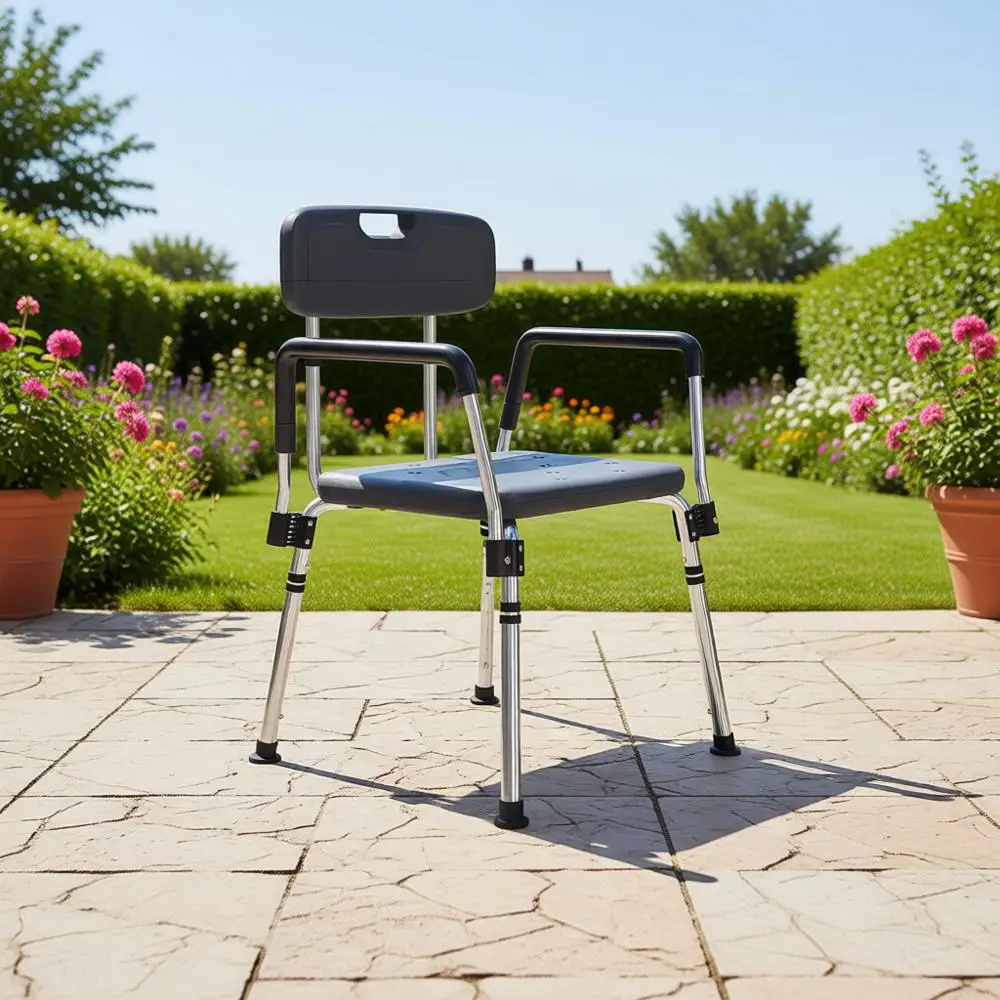 

Adjustable 300-Pound Capacity Gray Bath and Shower Chair with Removable Back and Arms