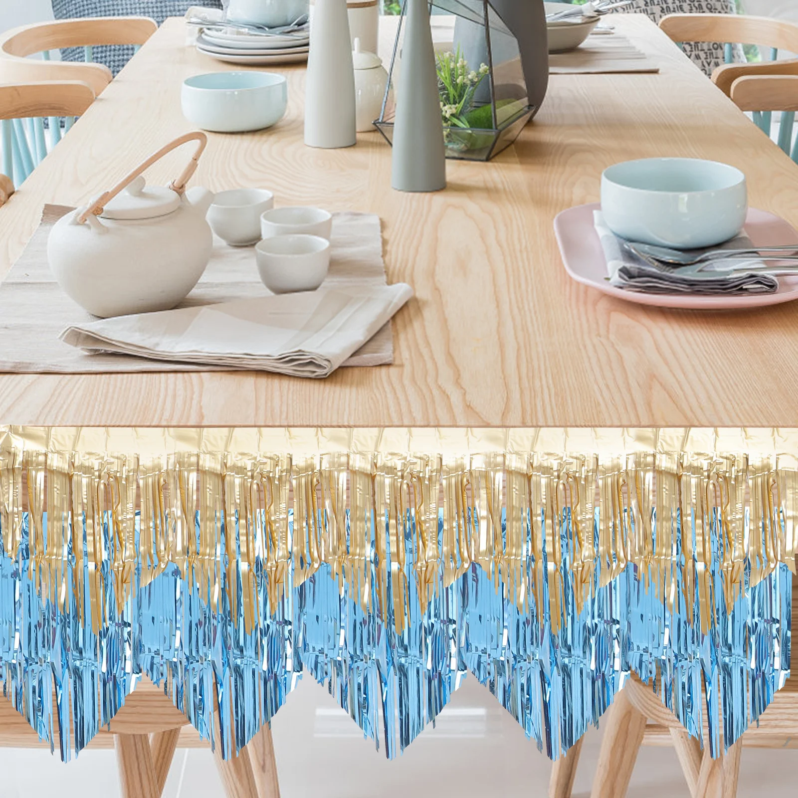 

4Pcs Shiny Foil Fringe Banner Wavy Tinsel Curtain Wall Ceiling Decor for Parties Shower Graduation Happy Anniversary Events