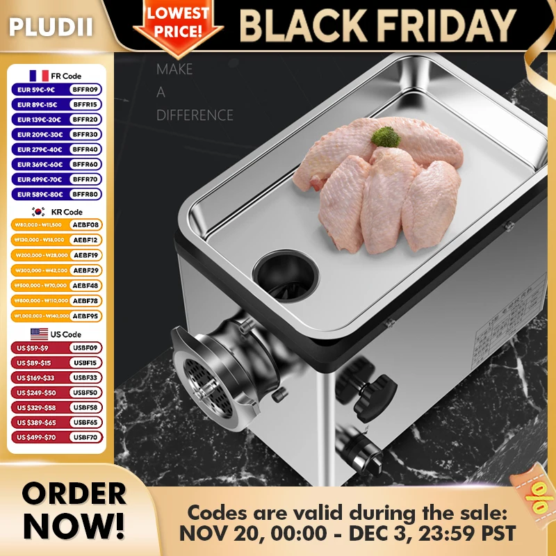 Electric Meat Grinder Blender Consumer And Commercial Stainless Steel Meat Grinder Food Processor Household Appliances 1300W