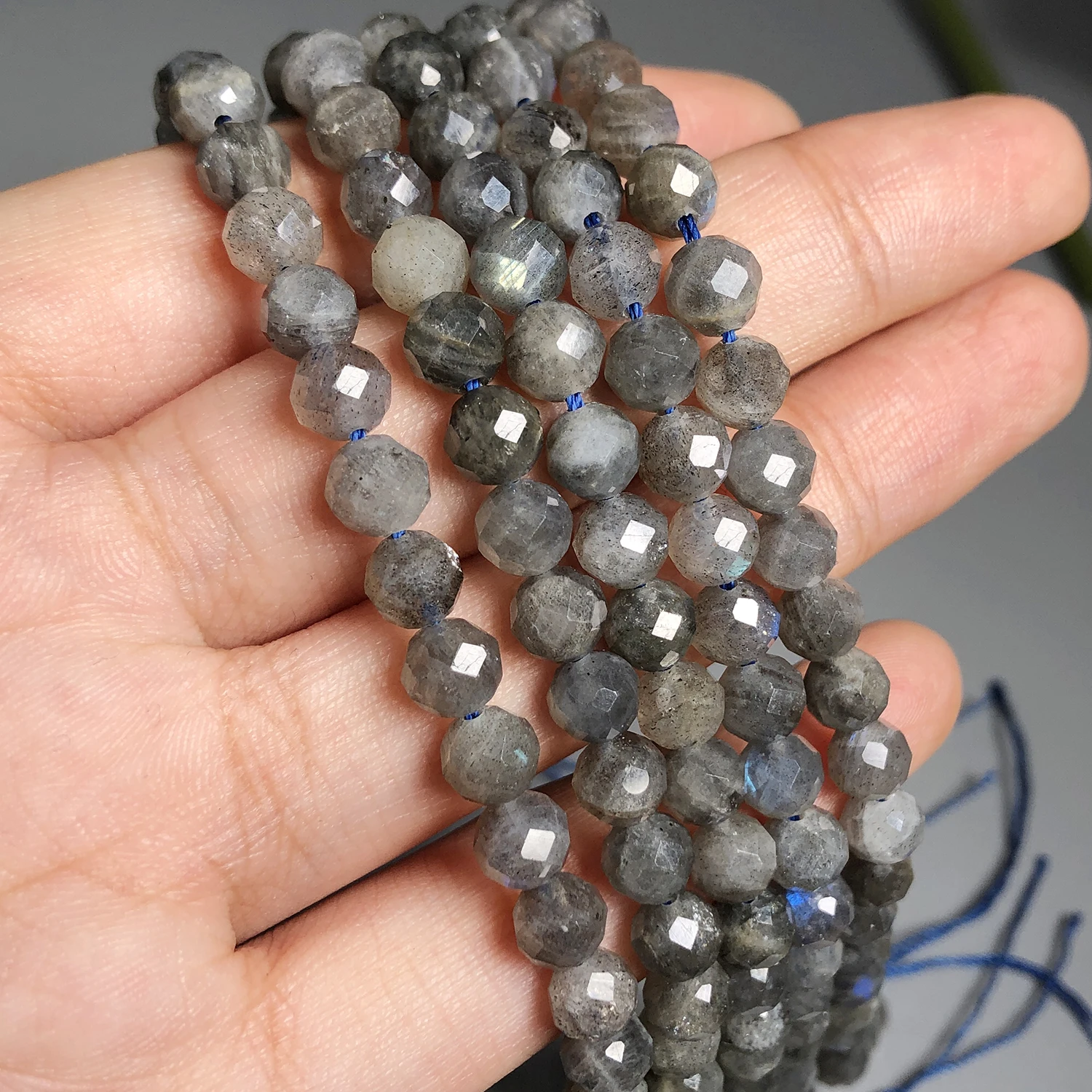 Natural Faceted Labradorite Stone Beads Gem Loose Spacer Beads For Jewelry Making DIY Bracelets Necklace 7.5\