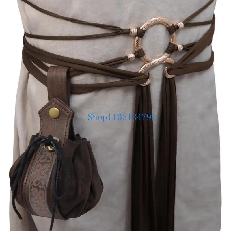 

98km Victorian Waist Rope Belt Costume Waist Cincher PU Leather Waist Set For Lady