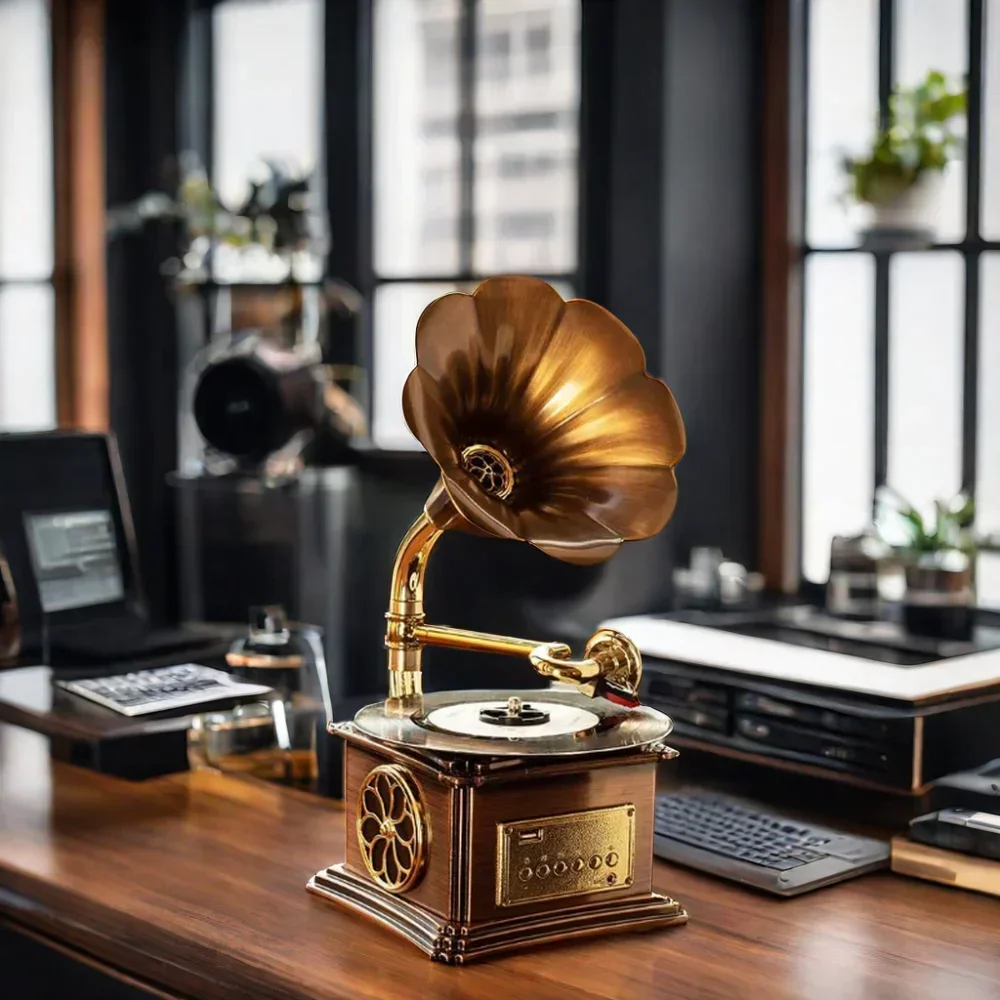 2026 Gramophone Record Player Home Decoration Built-in Bluetooth, FM Radio & USB Flash Drive, Aux-in Jack, Phonograph Turntable