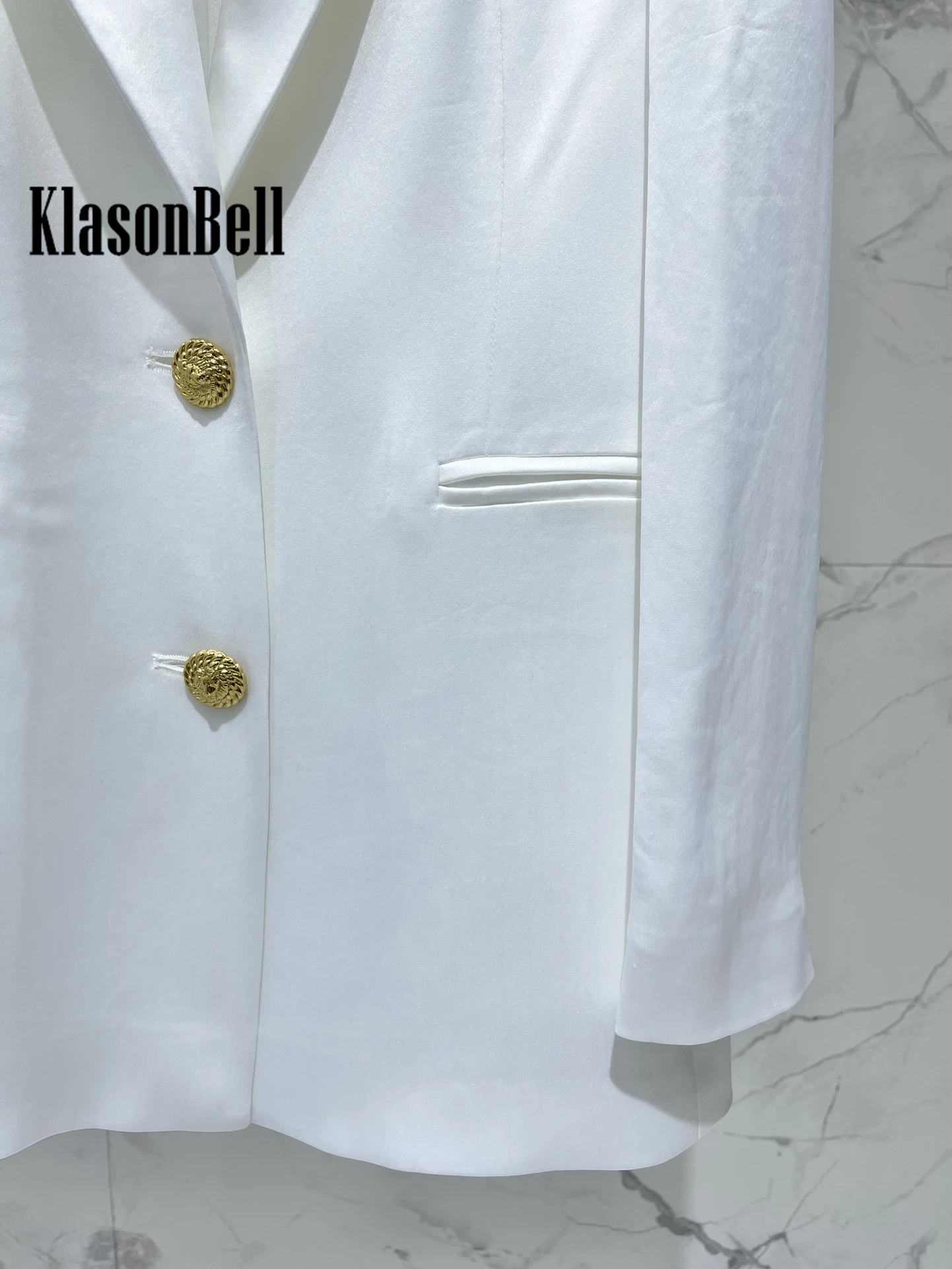 5.27 KlasonBell Temperament Acetate Thin Comfortable Blazer Single Breasted Gold Button Slim Commuter Office Lady Jacket Women