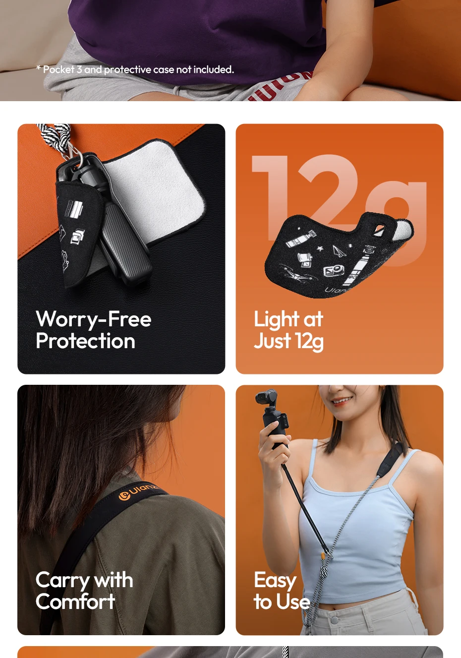 Ulanzi CO70/CO71 Kamera-Schutzfolie für DJI Osmo Pocket 3, mit Schultergurt für Livestreaming, Reisekamerafotografie – Detail 2