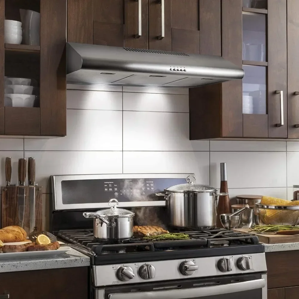 30 inch cabinet hood, ultra-thin kitchen stove vent, 3-speed exhaust fan, with filter and stainless steel LED light, 30 inches