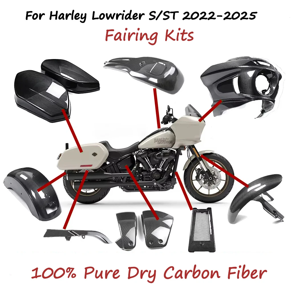 

Motorcycle Fender Exhaust Cover Fairing Kits For Harley Low Rider S/ST 2022-2025 Real Dry Carbon Fiber Accessories Part Mudguard
