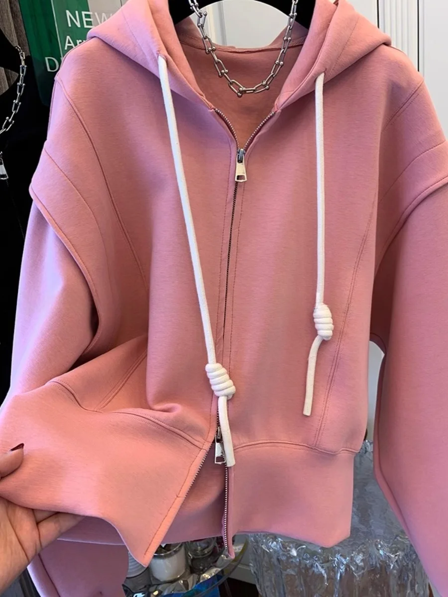 ขนาดใหญ่พิเศษ 300 Pou Double Zipper Hooded เปิดเสื้อสเวตเตอร์ถักผู้หญิงหลวมฤดูใบไม้ผลิฤดูใบไม้ร่วงขนาดเล็กขี้เกียจ Sle อินเทรนด์ Jaet