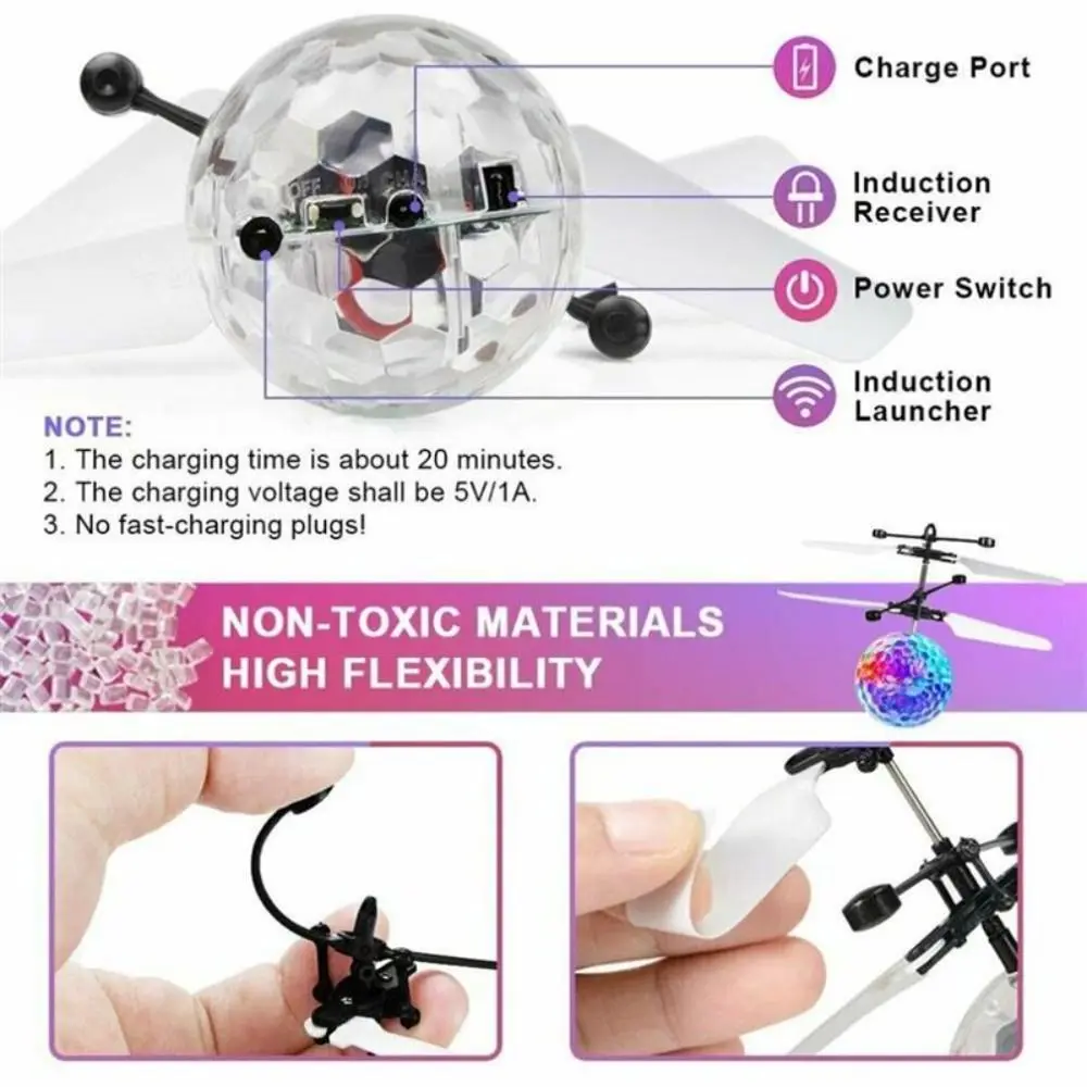 Sensor Fly juguetes avión controlado a mano bola de cristal voladora iluminar avión de inducción Mini Drone juguetes iluminar bola Drone