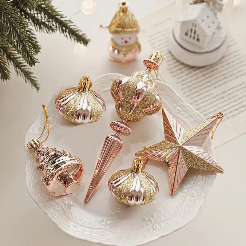 2Pcs/Set Merry Christmas Gold Plastic Five-pointed Star Snowmen Lantern Xmas Tree Hanging Pendant Ornaments Noel Navidad Gifts