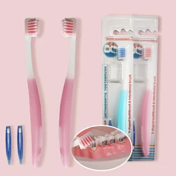 Juego de cepillos de dientes en forma de V para ortodoncia, Juego de cepillos interdentales con tapa para Limpieza de dientes, 2 piezas por Kit