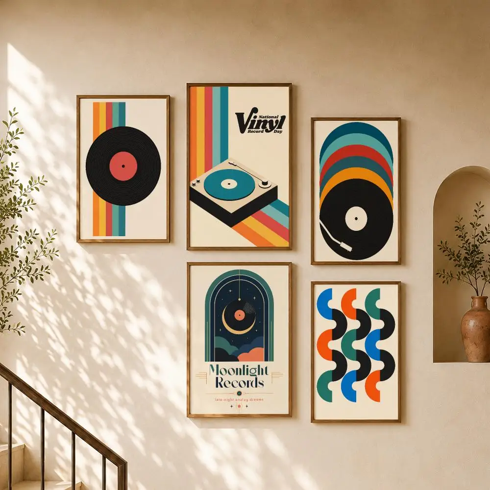 Retro Vinyl Records Music Club Turntable Groovy Seventies Poster Home Room Bar Cafe Club Decor Aesthetic Art Wall Painting
