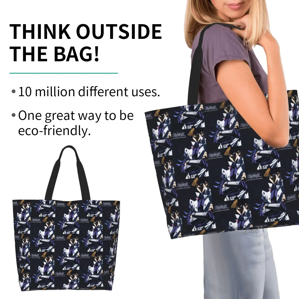 Blue-Eyes White Dragon Japanese Anime Yu-Gi-Oh Shopping Tote Bag Canvas Large Capacity Shoulder Bags Shopper Grocery Handbag
