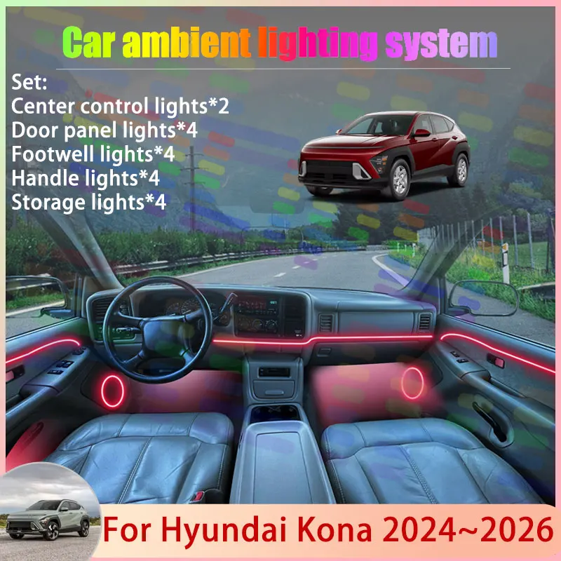

For Hyundai Kona 2024 2025 2026 MK2 2th SX2 Kauai 2/18 in 1 Car Atmosphere Light Lamp RGB Shade Ensemble Streamer Atmosphere Set