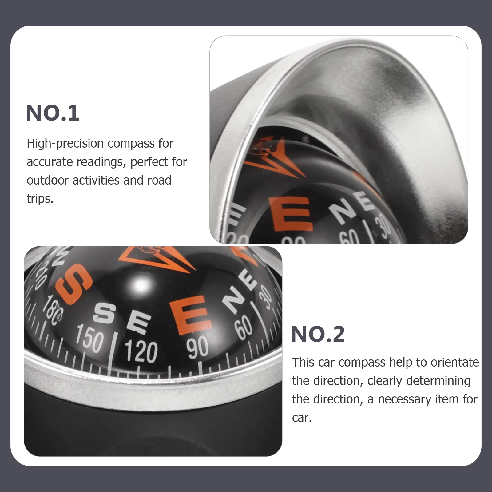 

Compass Ornaments for Car Boat Dashboard Accessories Dash Mounted Vehicle Sphere Shape ABS Acrylic Material Navigation Direction