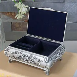 Metal Vintage Jewelry Box Gift Rose Floral Engraved Treasure Chest Luxury Large Capacity Necklace Storage Case Trinket