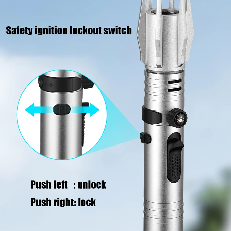 Outdoor Windproof Blue Flame Gun Lighter  Key Lock Fire Safety Switch Adjustable Protection  Fingertip Rotary  gadget