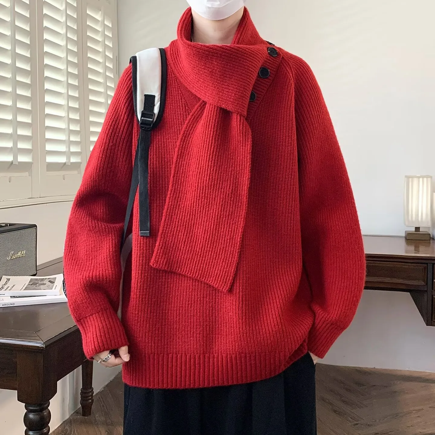 Trendy brand design, detachable scarf sweater, men's and women's autumn and winter super beautiful, trendy and versatile knit sw