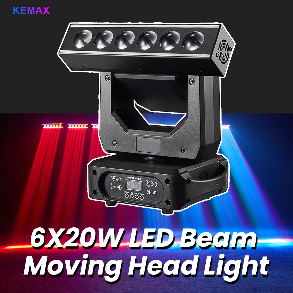 

6X20W Moving Head Beam Light Rotating Disco Stage Lights DMX Strobe Sound Activated Control RGBW LED DJ Light For Club Event