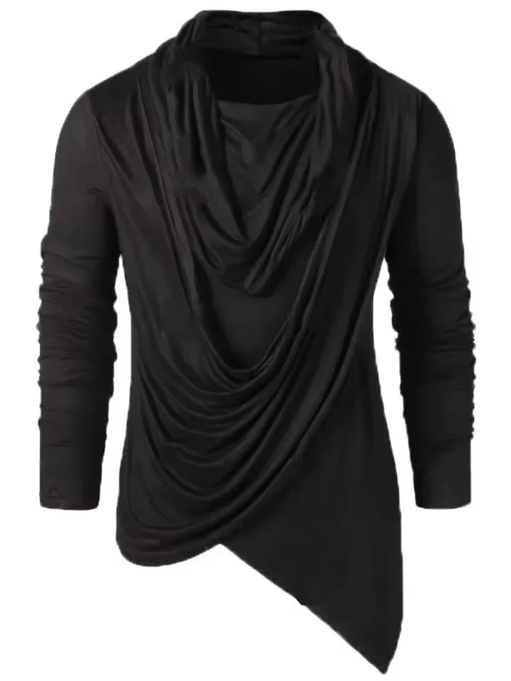 

New Men's Spring Autumn T-shirt Trendy Asymmetrical Man Elastic Solid Slim Bottoming Tops Pullover Retro Streetwear for Men