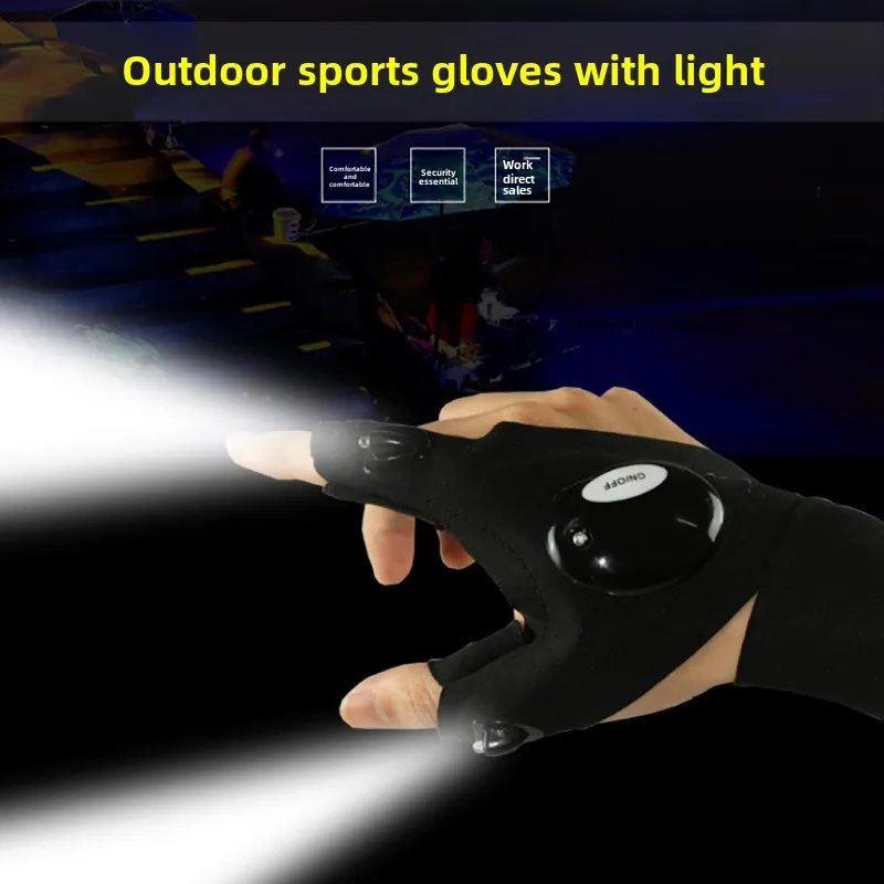 LED Flashlight Luminous Fishing Gloves Emergency Repair Night Fishing Lighting Gloves Finger Light Gloves