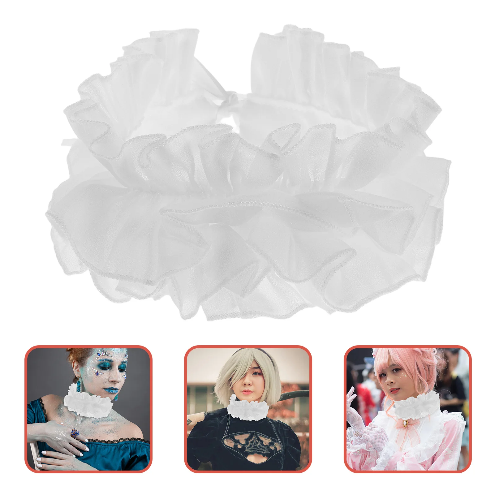 طوق مزيف مكشكش أنيق للنساء من الشيفون قابل للفصل، إكسسوار ديكور ملابس أنيقة لأداء التنكرية