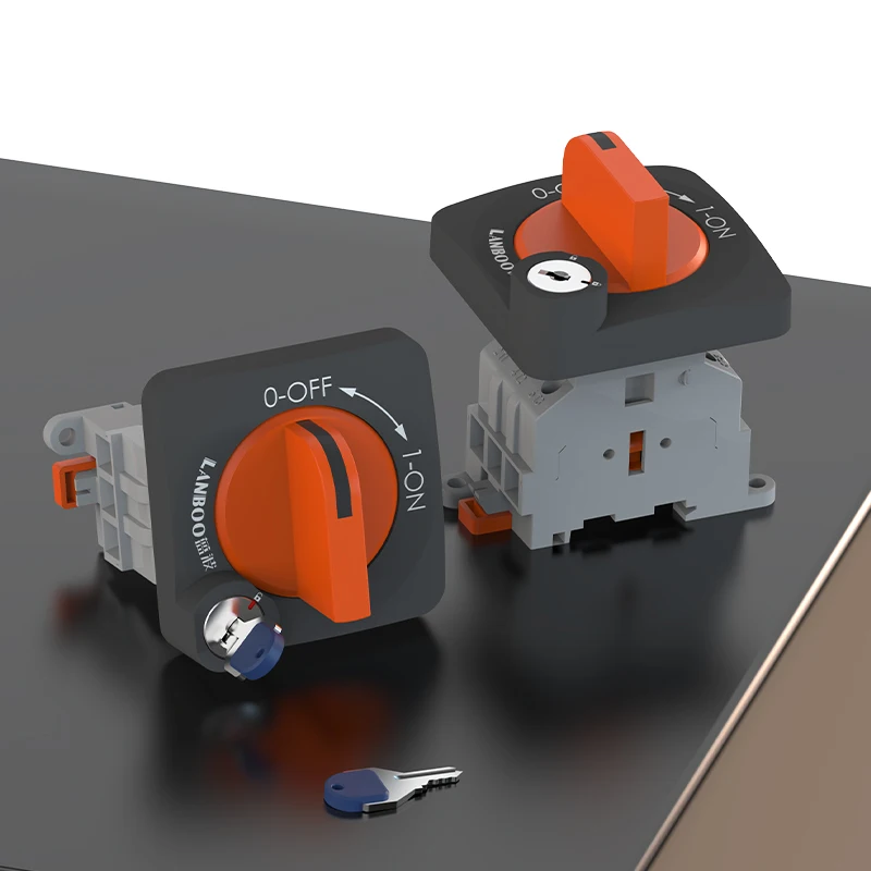 LANBOO DIN-Rail Mount Disconnect Switch (12A/20A/30A/40A) – Silver & Orange; Lockable and Non-lockable Options Available