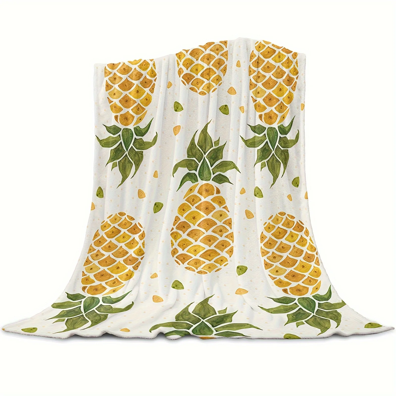 Watercolor Pineapple Flannel Blanket Vibrant Fruit Patterns Yellow Green Design Soft Plush Throw Sofa Couch Decor Fresh Warm