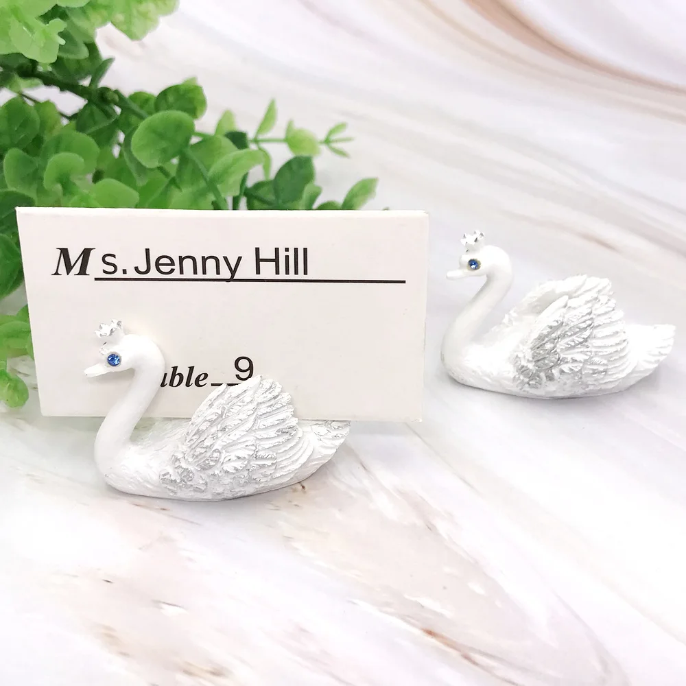 5-PCS Crown Swan Place Card Holder White Swans Party Desktop Ornament Name Photo Number Stand Clip Wedding Birthday Decorations