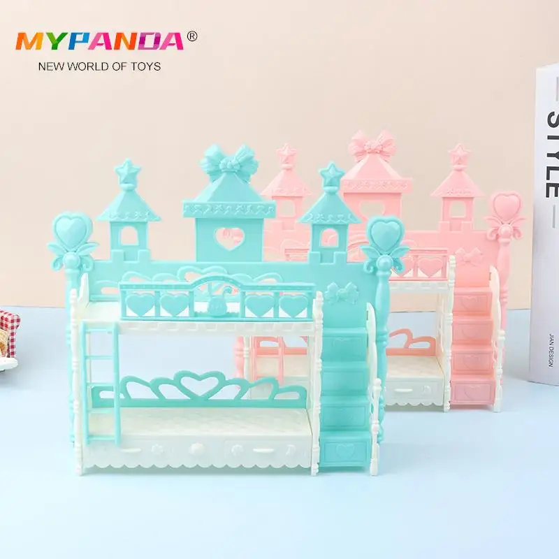 

1PC 16CM Doll Mini Princess Bed Simulation Bunk Bed With Ladder Dollhouse Furniture Toy Doll House Decor Accessories