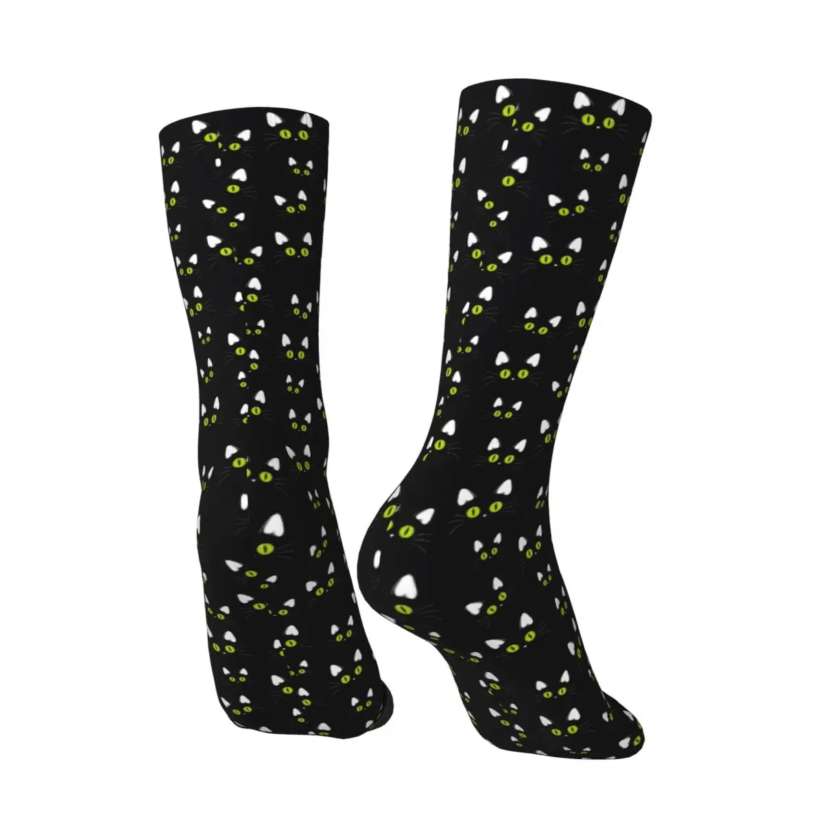 All Seasons Black Cat Cartoon In Dark Socks Harajuku Sport Middle Tube Socks Funny Stockings for Men Women Valentine's Day Gifts