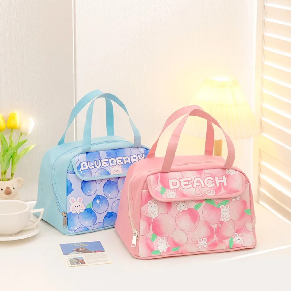 Flower Blue Cartoon Lunch Handbag Large Capacity Reusable Tote Cute Rabbits Lunch Bag Cooler Bags Aluminum Foil