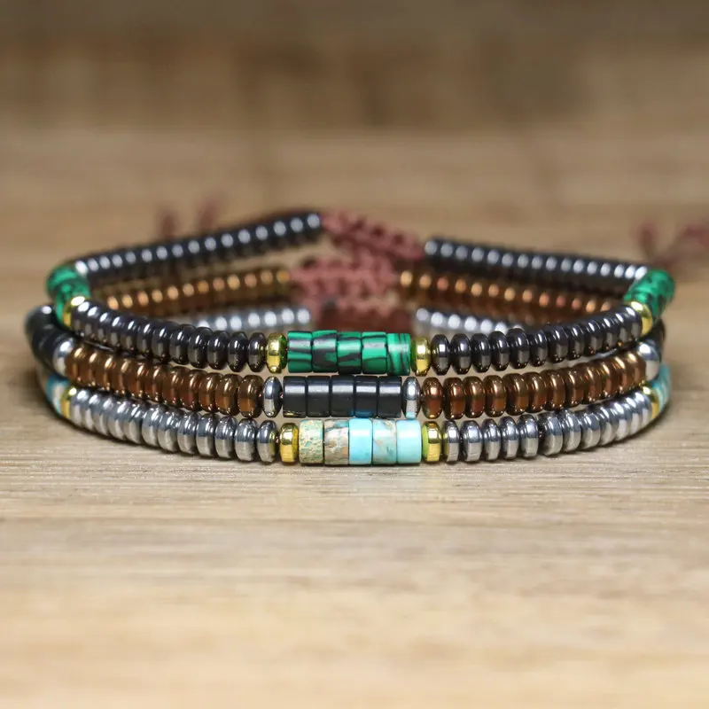 Minimalist isches Stein armband für Männer Schmuck böhmische natürliche türkis farbene Perlen handgemachte zierliche Stretch Hämatit Armband Schmuck