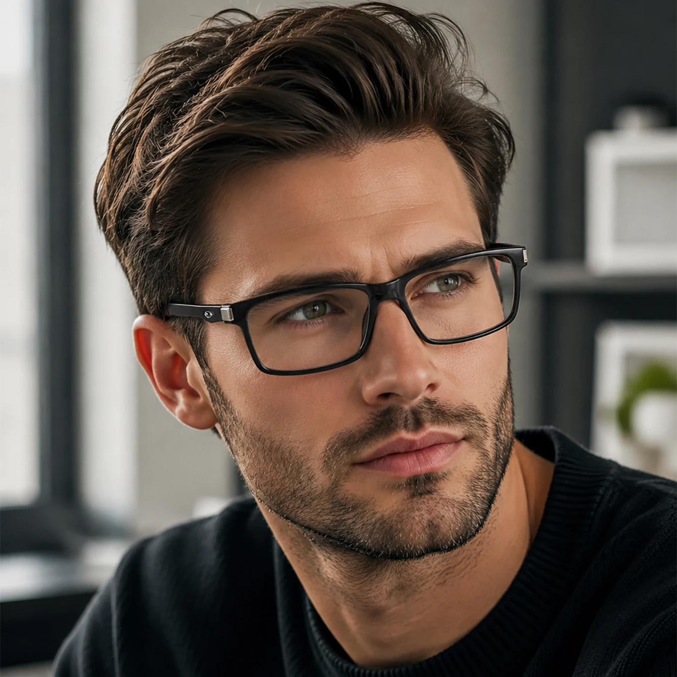 1 Stück rechteckige klare Brillengläser, sportliche, nicht verschreibungspflichtige Brillen mit Bügeln, leichte Brillen für Männer, lässige Streetwear.