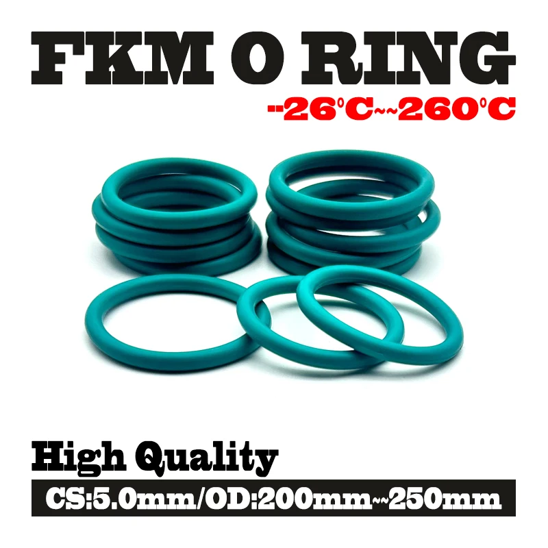 

Oil resistance FKM Green O Ring Seal CS 5mm OD 200~250mm Heat Resistant up to 260°C for Automotive Hydraulic and Industrial Use