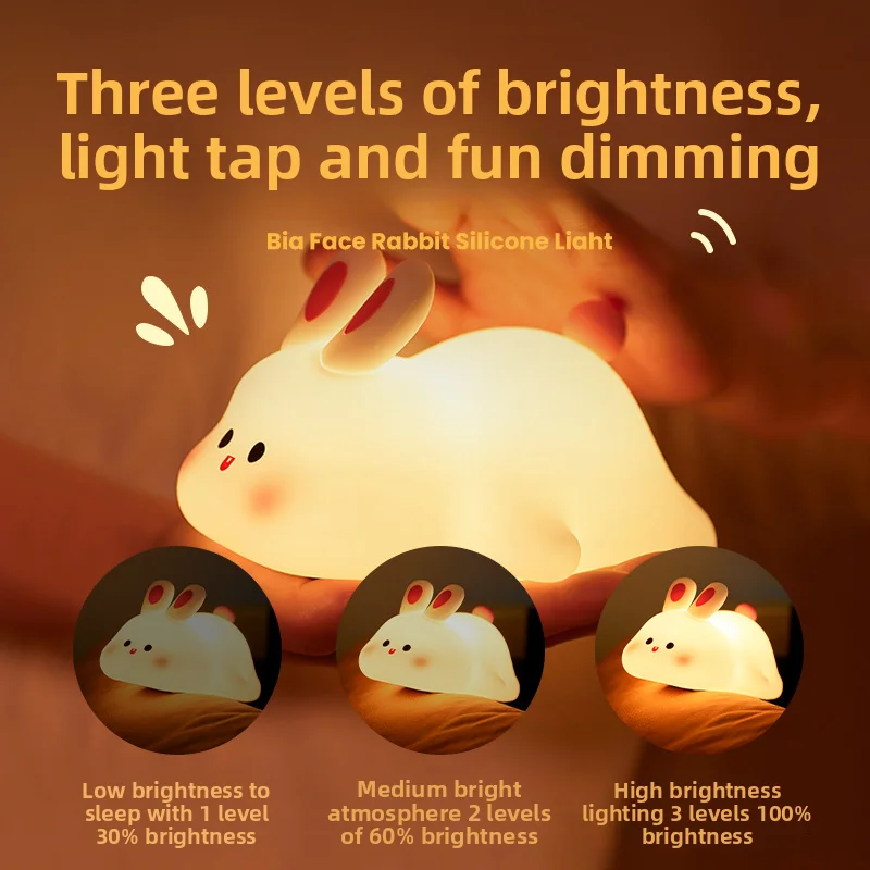

1pc Cute Rabbit-shaped USB Rechargeable Silicone Night Light for Bedroom - Eye Protection Sleep Bedside Lamp Desk Lighting