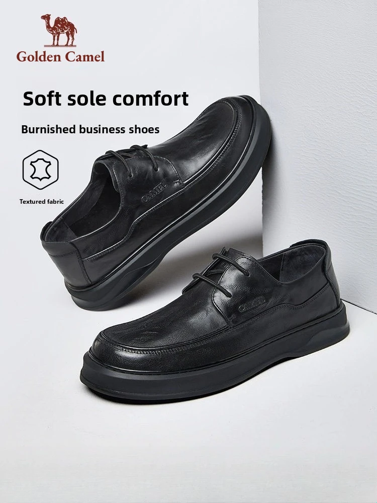 Golden Camel Men's Shoes 2026 New Brand Design Soft Soles Non-slip Velvet Warm Leather Shoes Business Casual Soft Sole Loafers