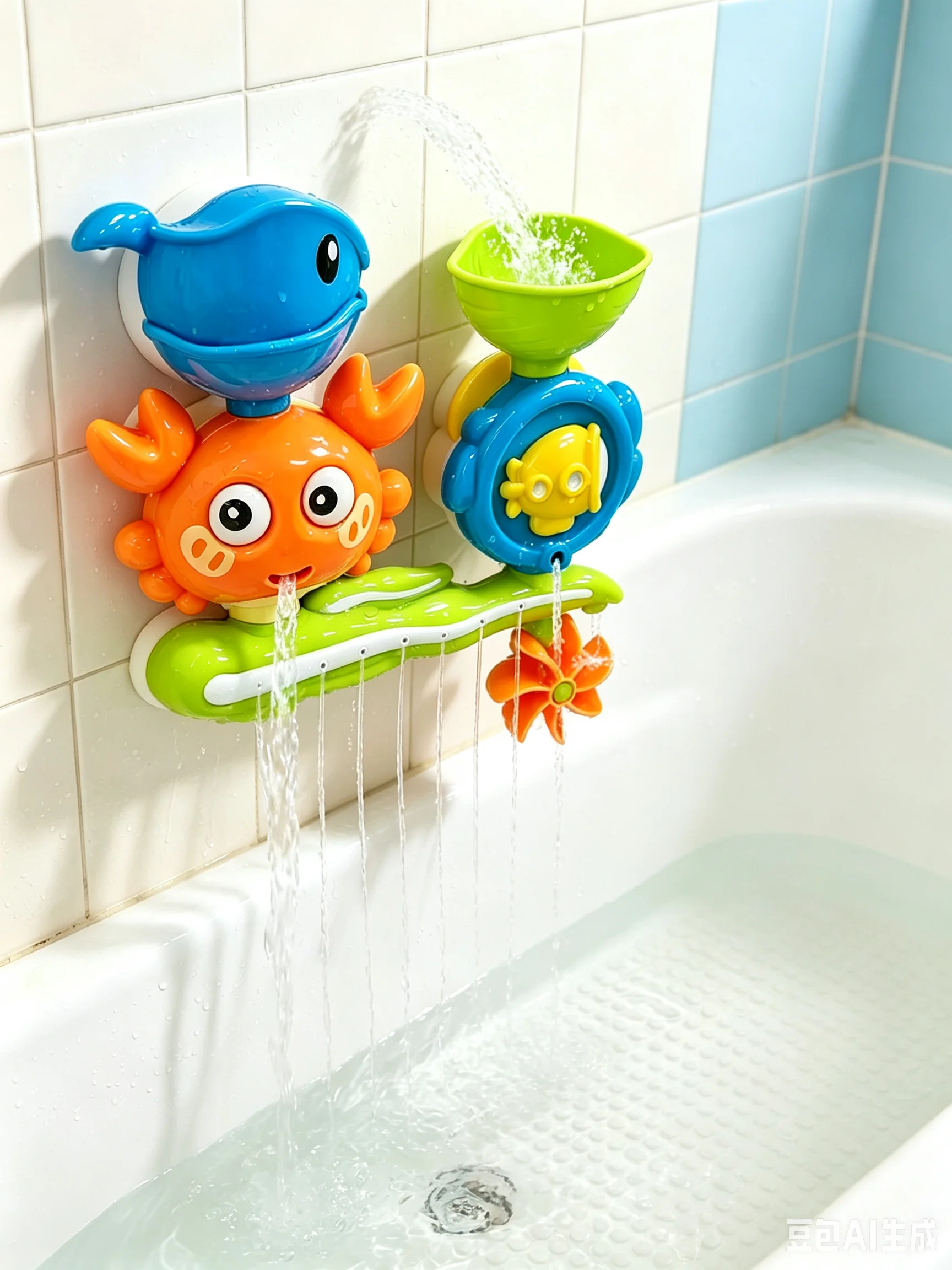 Juego de Agua Giratorio de Pared con Succión, Multispray, Rotación Interactiva, Juguete Acuático