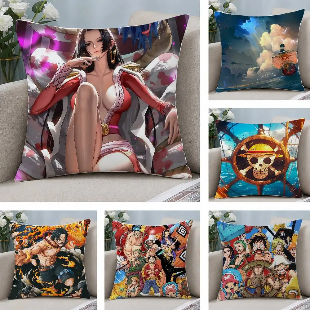 One Piece Strohhut-Piraten Anime Plüschkissenbezug Weicher Kurzplüsch-Kissenbezug für Sofa Schlafzimmer Heimdekoration Geschenk Dekoration