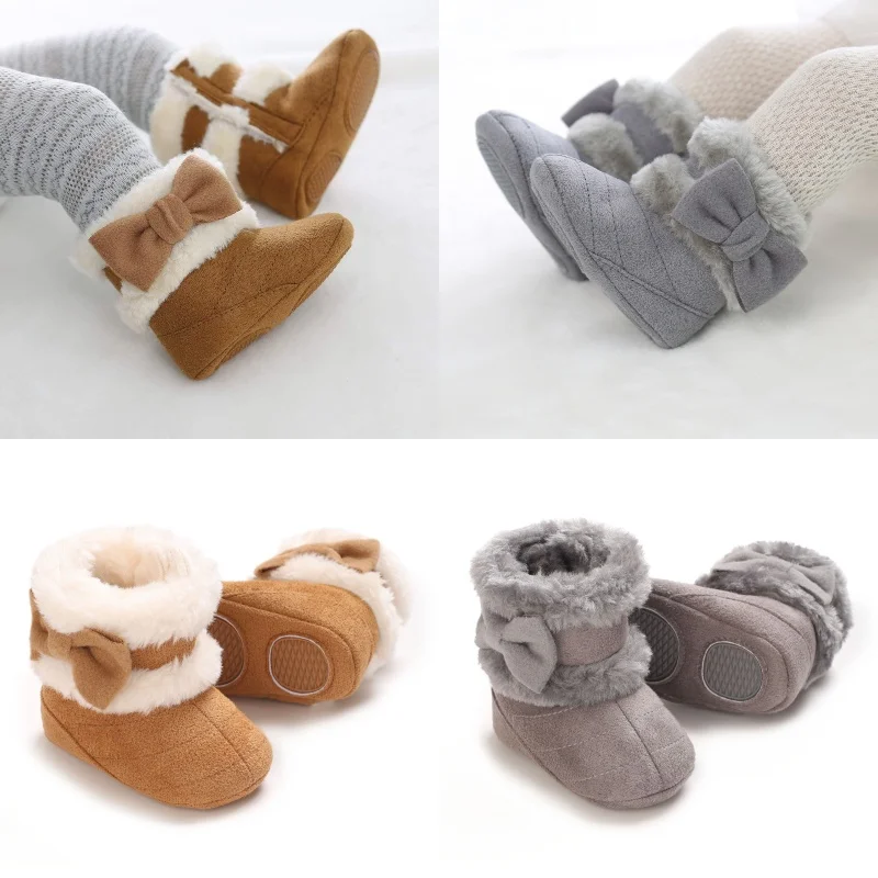 

Winter Plush Baby Shoes Cotton Boots 0-1 Year Old Baby Boots Bow Decoration Warm Boots Walking Shoes Snow Boots