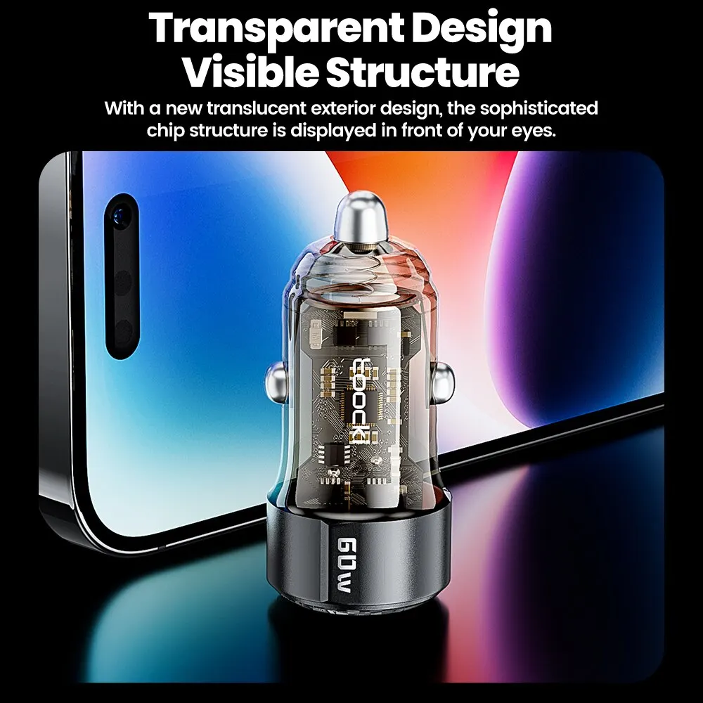 Toocki 60W Car Charger 30W Quick Charge Transparent Case PD 27W for iPhone 15 14 13 12 Xiaomi Poco Samsung Fast Charger Charging