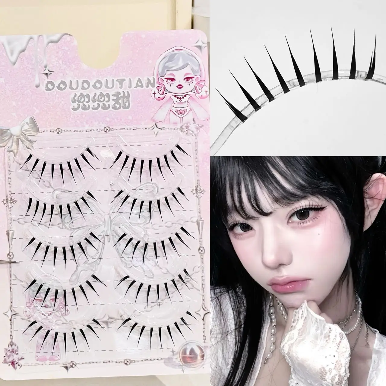 Doudoutian Cils Manga Effet Mouillé à Pointes Acérées, Bande Complète, Bande Transparente Souple Invisible, Facile à Poser pour Débutants