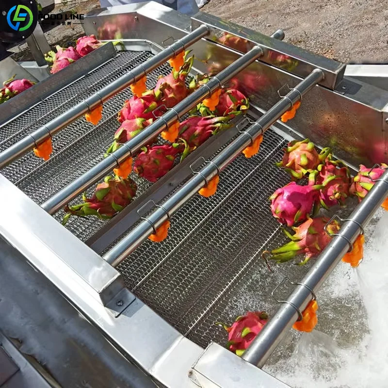 Customized Food Grade Fruit and Vegetable Washing Machine Bubble Washer with Mobile Wheels and Sprinkler Head