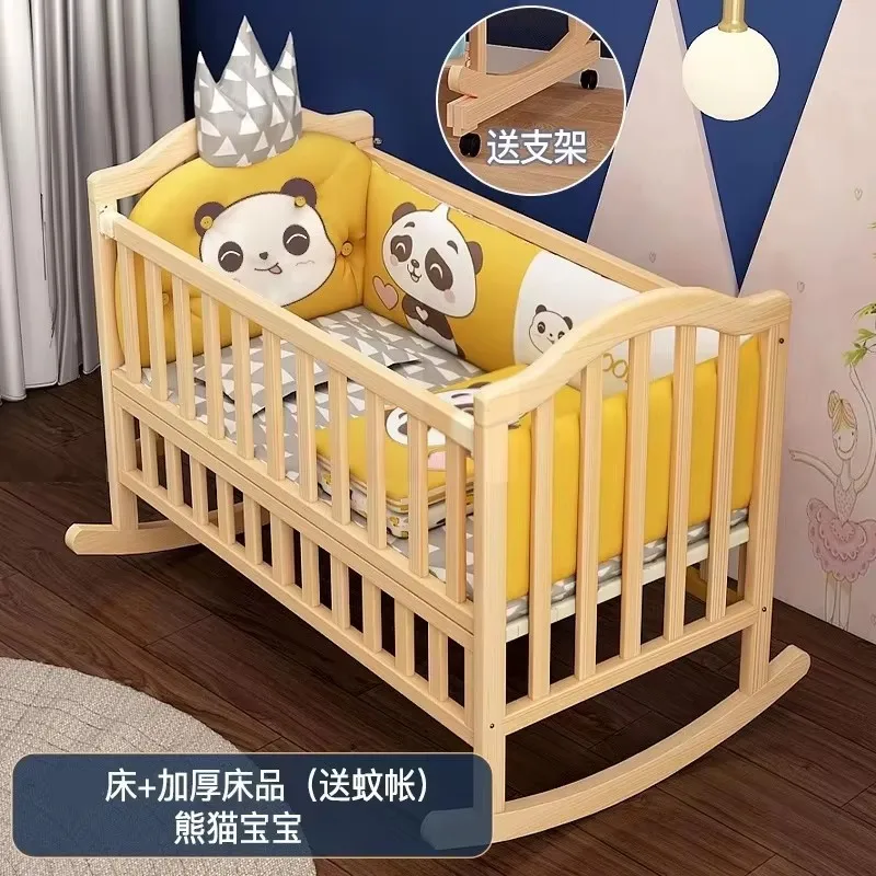 Solid Wood Old-Style Baby Rocking Bed: Movable Fence, Multi-Functional Cradle for Toddlers