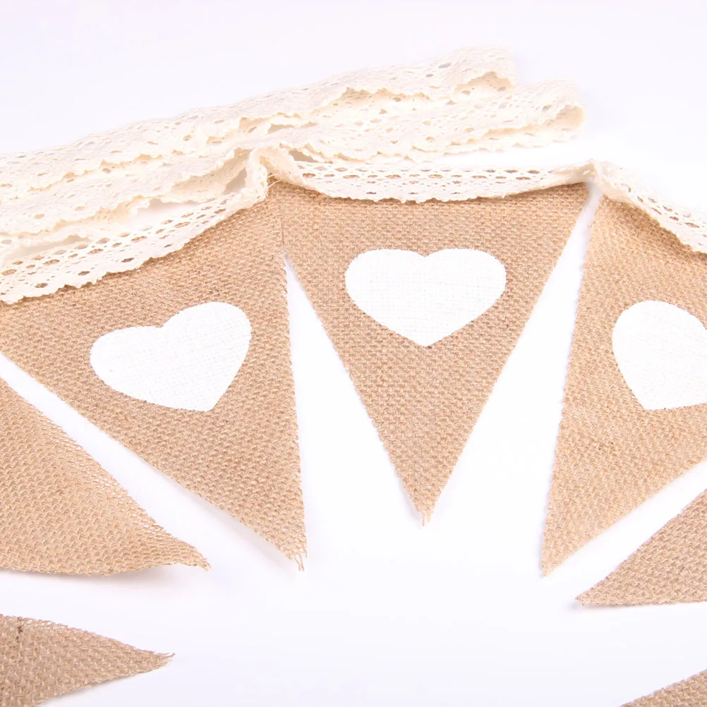 

Love Heart Hessian Bunting Garland Burlap Lace Pennant Wedding Party Decoration Vintage Linen Flags Home Celebration