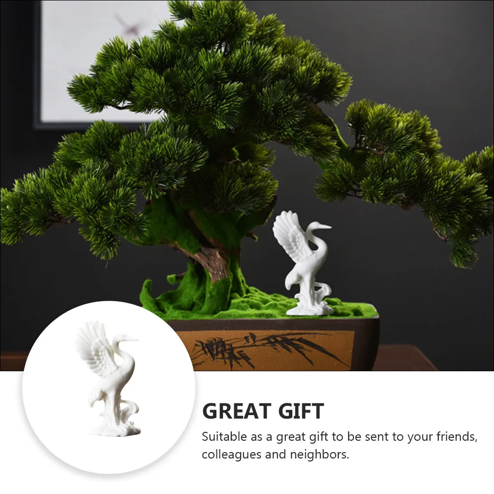 

White Crane Adornment Ceramic Animal Craft Home Office Decoration Ceramic Animal Craft Desktop Decoration