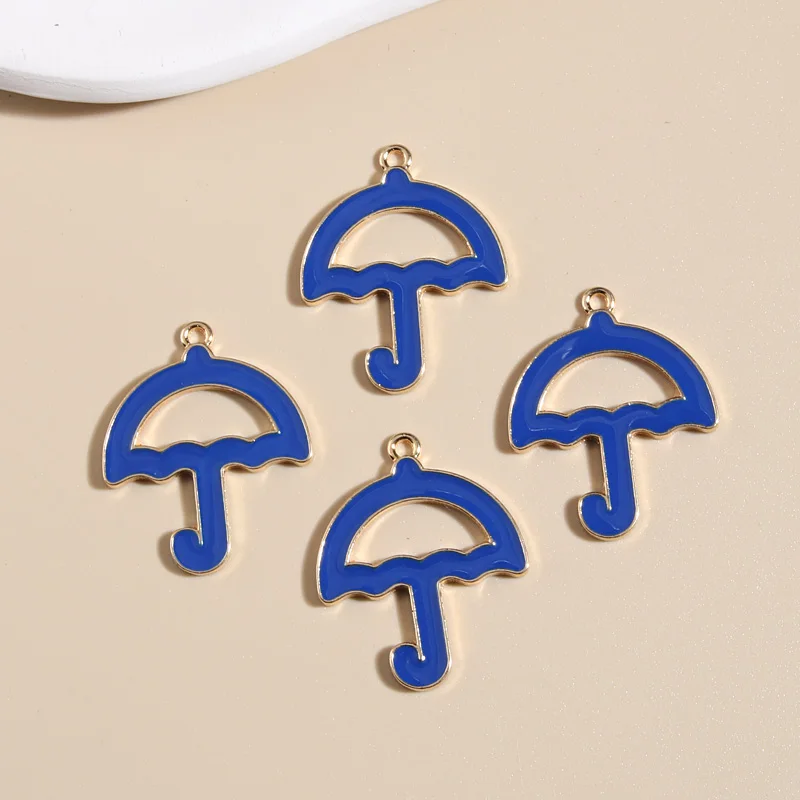 10pcs Gold Color 29.5x24mm Cute Enamel Umbrella Charms Daily Necessity Pendant Fit DIY Jewelry Making Handcrafted Accessories