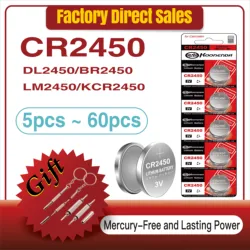 5-60PCS 3V CR2450 Button Batteries CR 2450 5029LC LM2450 DL2450 CR2450N BR2450 Lithium Cell Coin Watch Calculator Battery