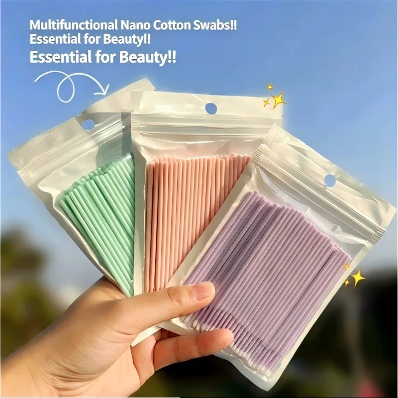 100/500Pcs Nano Cotton Swab Makeup Remover Lip Brush Eyelash Remover Eyeliner Disposable Ultra-fine Cleaning Stick Cotton Swab