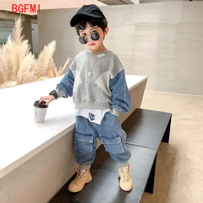 2-8 Yrs Baby Boys Fashion Clothing Sets Spring Autumn 2026 Children\'s Denim Korean Style Suit for Kids Two-piece Top+pant  Set