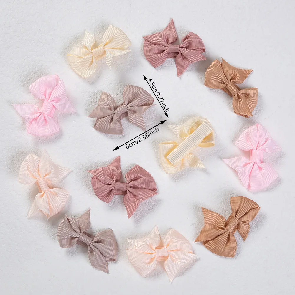 12Pcs/Lot Solid Ribbon Hair Bows Mini 6cm Sweet Cute Safety Hairpins Hairgrips for Baby Boys Girls Colorful Handmade Barrettes